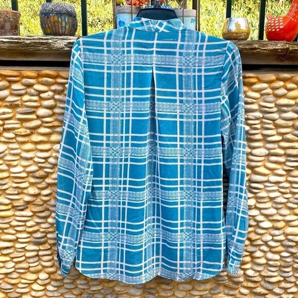 CAbi #3068 Windowpane Wrap Blouse Teal Size Small. EUC! - Picture 3 of 6